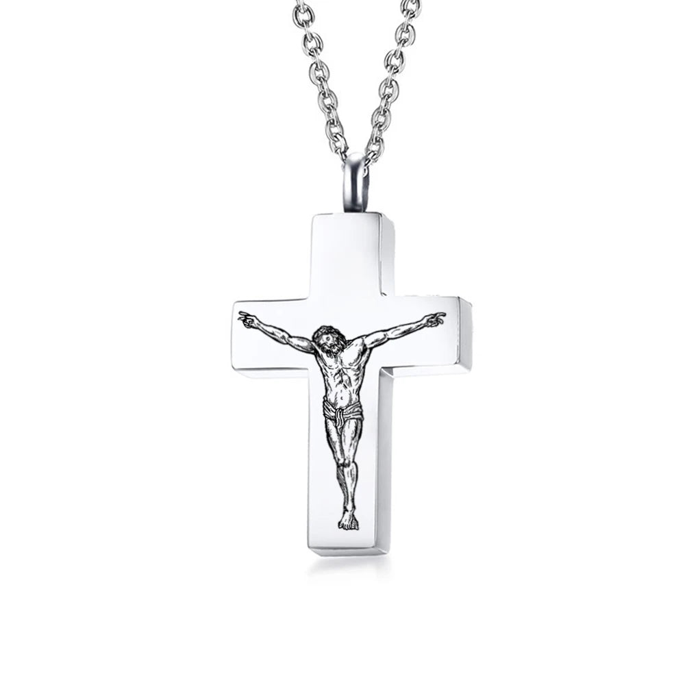 Stainless Steel Cremation Jesus Cross Urn Keepsake Memorial Ash Pendant Cross Necklace Jewelry Celtic Traditional Holder Locket