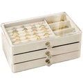 Jewelry Box 2024 New Handmade Leather+Lint Material Large Capacity Delicate Earrings Studs Necklace Ring Storage