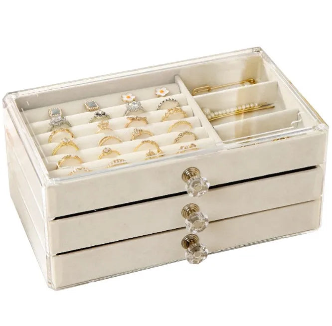 Jewelry Box 2024 New Handmade Leather+Lint Material Large Capacity Delicate Earrings Studs Necklace Ring Storage
