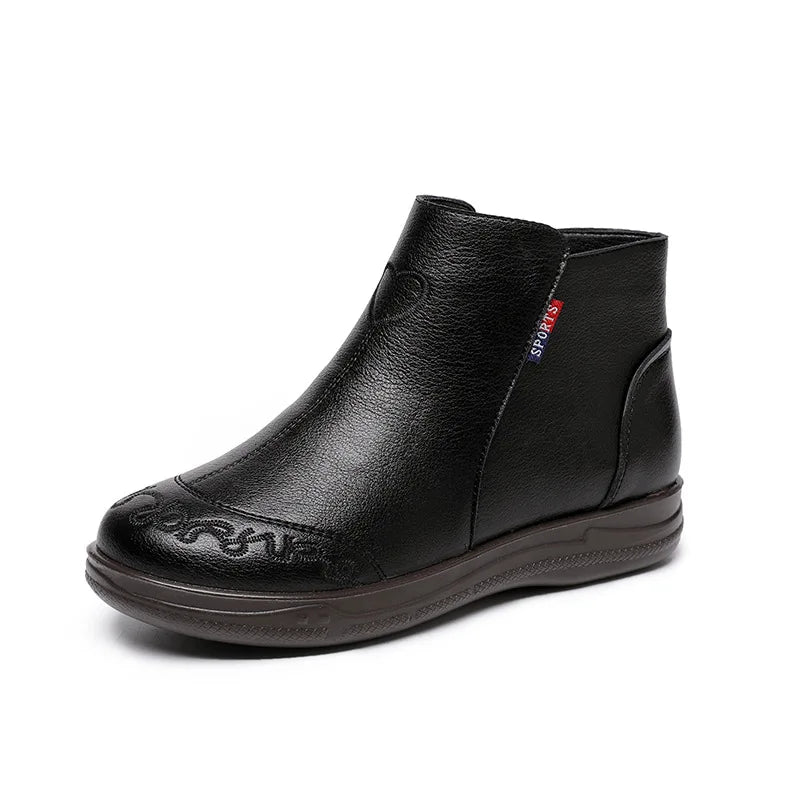 Non-slip Mid-year Winter Shoes with Fleece Lining Winter Cotton Boots Short Boots for Middle-aged and Elderly Women Warm Shoes