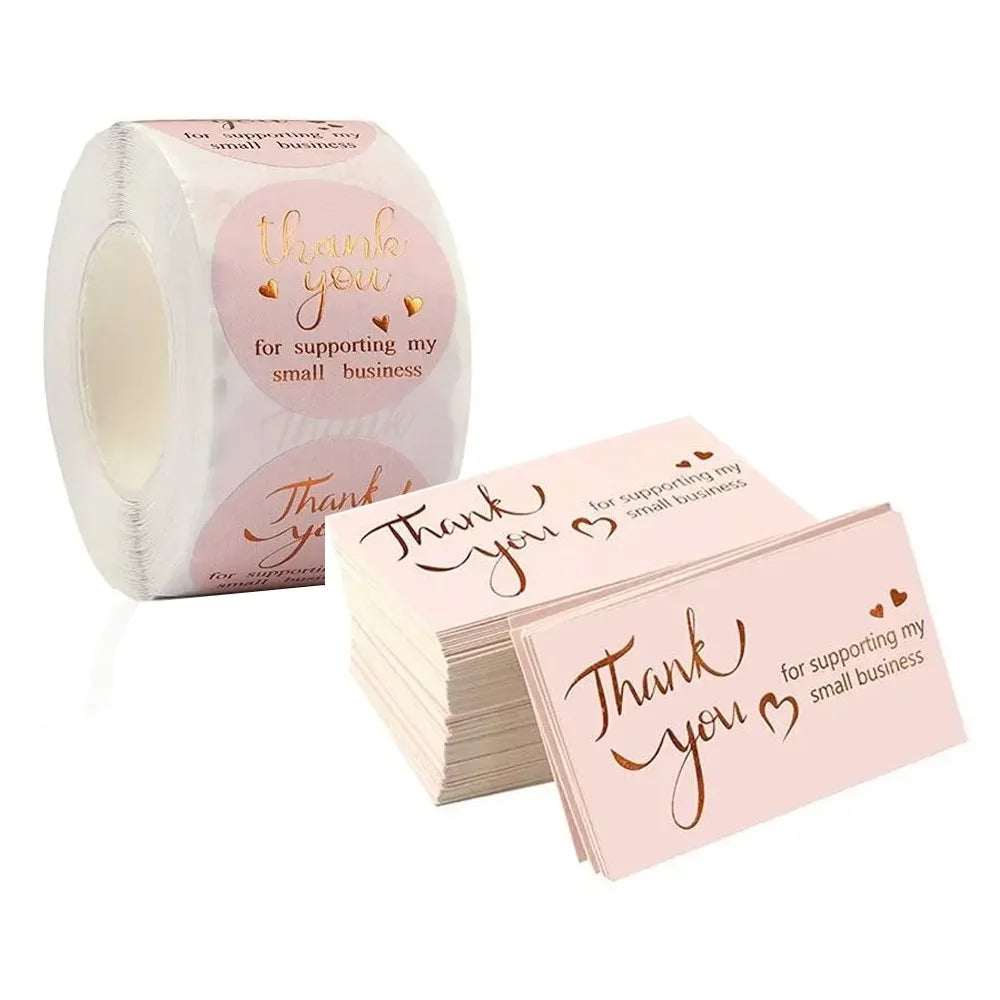 Custom Thank You Cards and Sticker Roll for Small Business Packaging