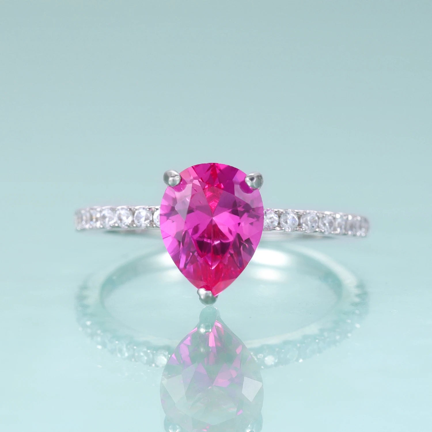 KH067 Abiding Jewelry Manufacturer Pear 7x9mm Lab Pink Sapphire Gemstone 925 Sterling Silver Engagement Custom Women Rings