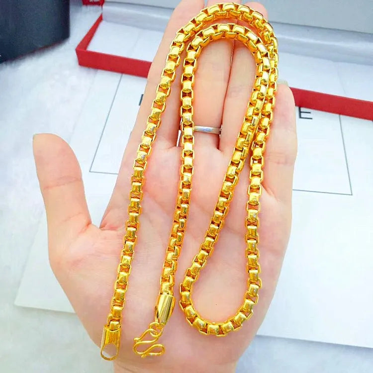 Gold Dubai 6Mm Box Brass Necklace Gold Plated Jewelry for Men and Women