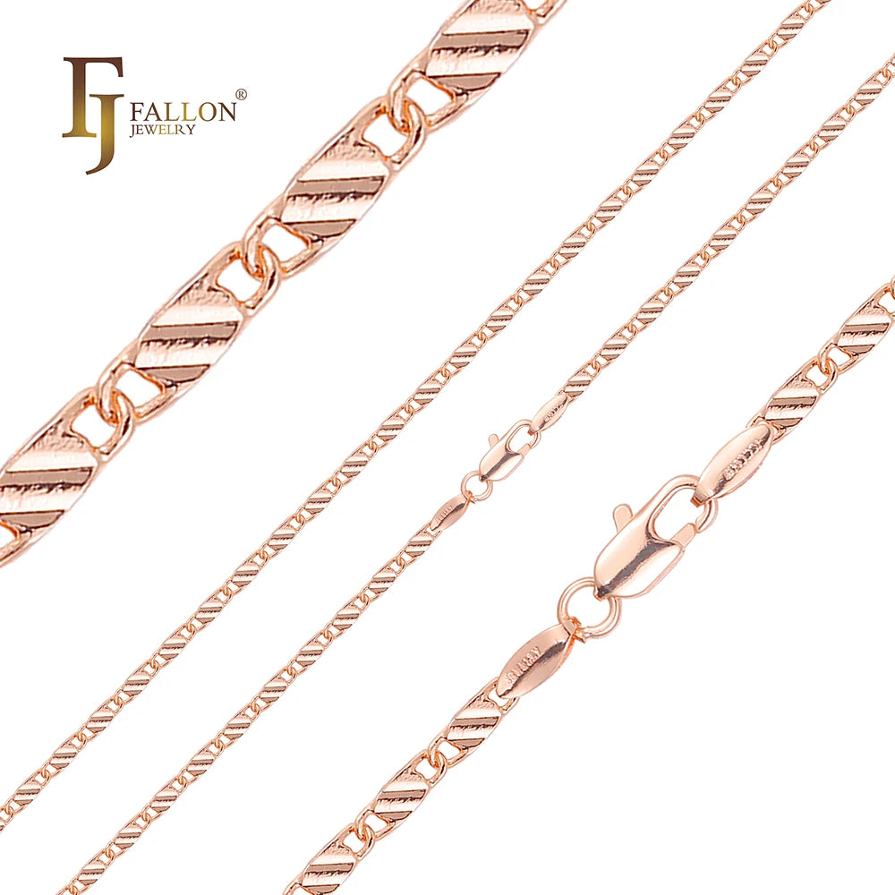 5mm FJ Fallon Fashion Jewelry Solid Snail Link Trace Hammered Chain Plated in Rose Gold Brass Based