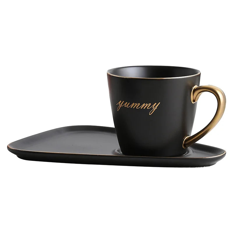 White pink Black Gold Matt Porcelain Ceramic Tea Coffee Cup and Saucer Set with Saucer
