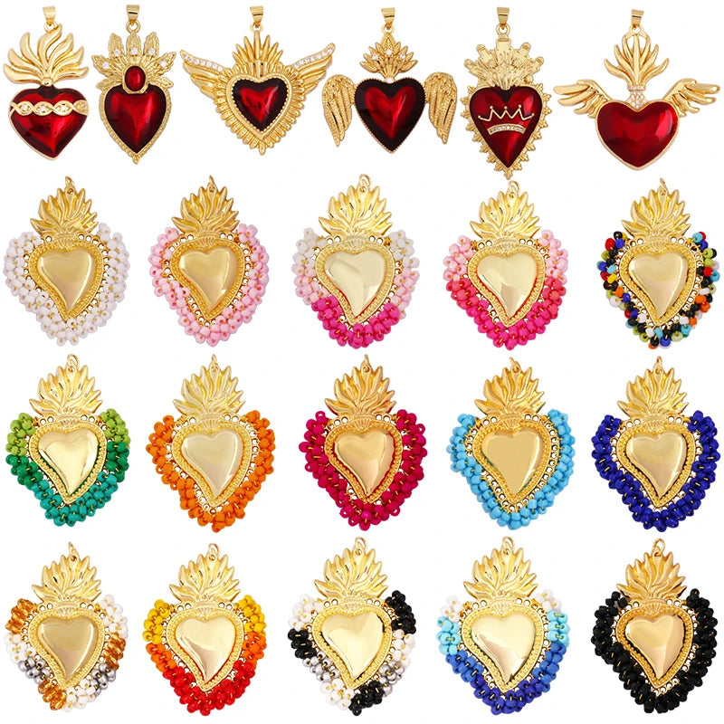 Fashion Fine Sacred Red Victorian Love Heart Charm PendantBohemian Style Colourful Seed Glass Beads Jewelry Necklace Supply L95