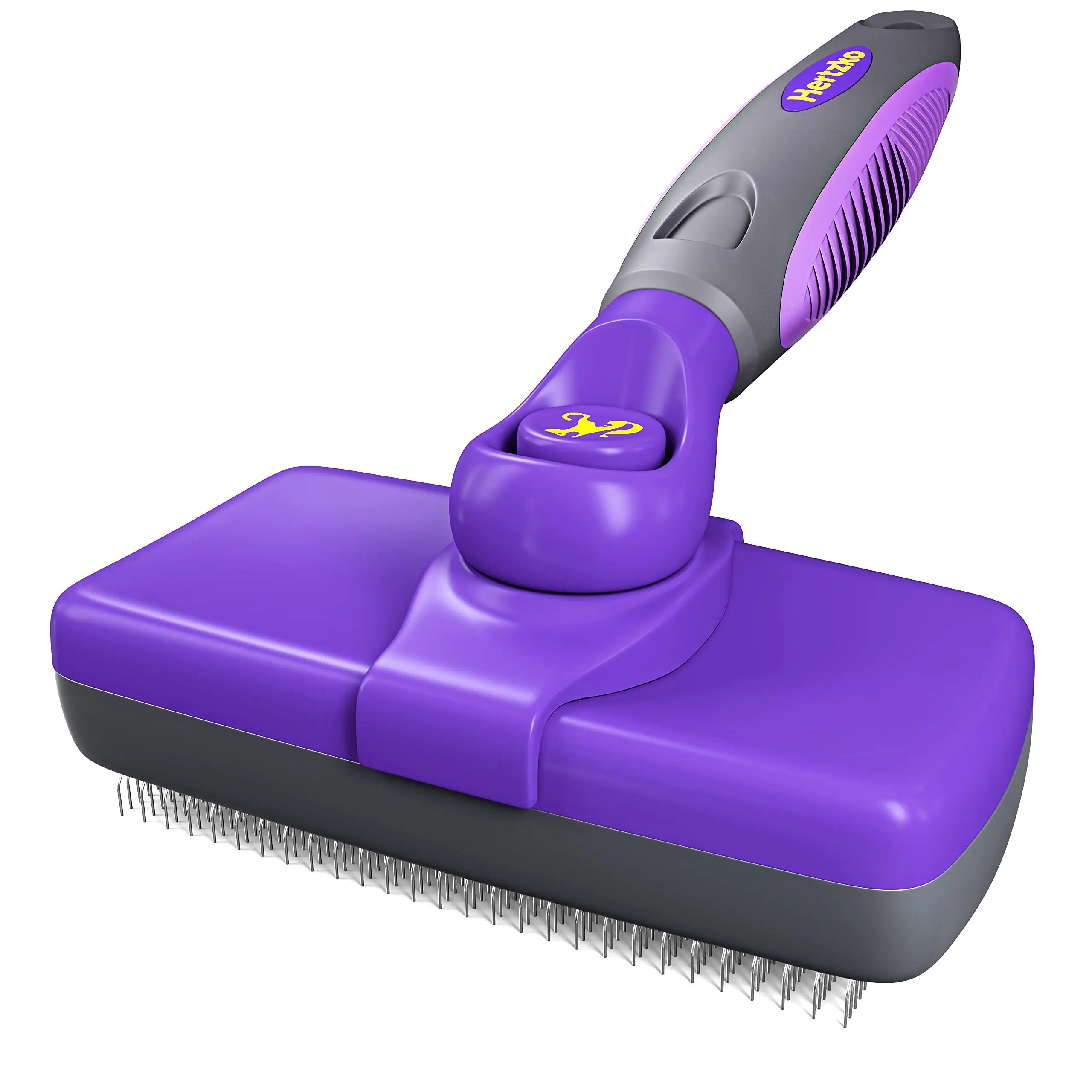 Ergonomic Handle Ultimate Pet Grooming Tool Self-Cleaning Slicker Brush with Soft Bristles Stainless Steel Pins for Dogs & Cats