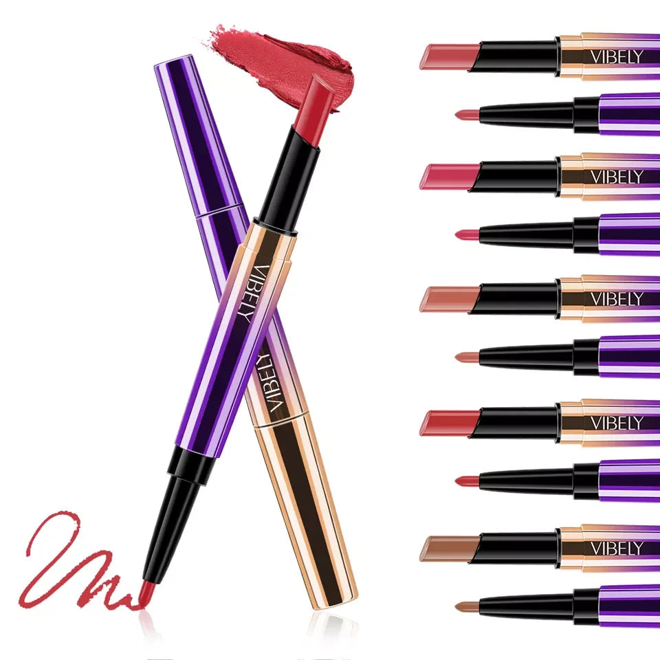 Wholesale Fixed Matte Lipstick New Trendy Branded Lipstick Waterproof Pastel Top Quality Red Nude Lipstick 2 in 1 Lipliner