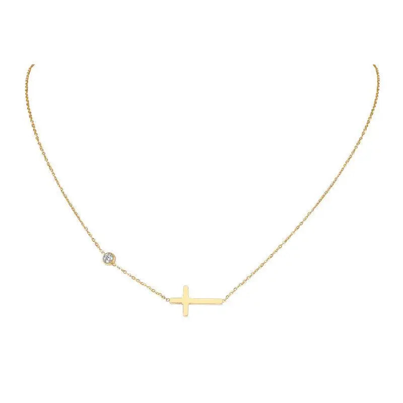Simple Minimalist Jewelry Faith Choker Zircon Stainless Steel Cross Necklace for Women