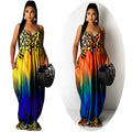 Womens Casual Pocketed Maxi Dresses Leopard Print Tie Dye Clothing Gradient Color Long Beach Sundress Summer Clothes Boho Dress