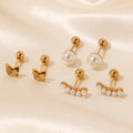 Wholesale Boucle D'Oreille Femme Pearls Stud Earrings Tarnish Free Stainless Steel Gold Plated Earrings Fashion Jewelry