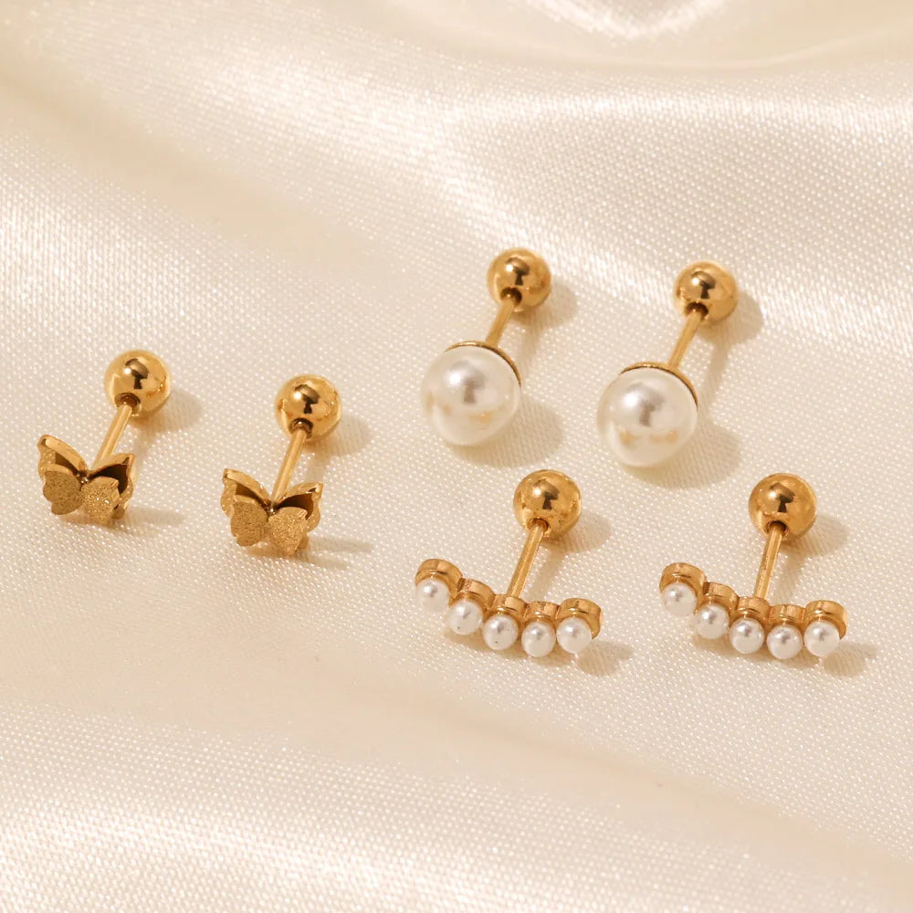 Wholesale Boucle D'Oreille Femme Pearls Stud Earrings Tarnish Free Stainless Steel Gold Plated Earrings Fashion Jewelry