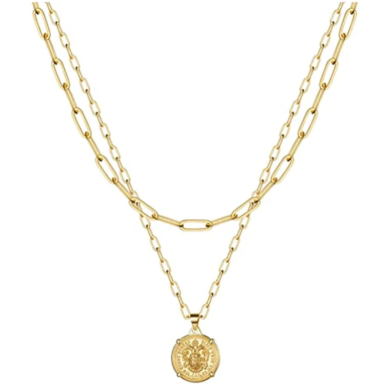 Fashion High Quality Gold Snake Chain Adjustable Simple Medal Women Pendant Necklace