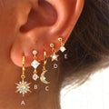 Fashion Jewelry 925 Sterling Silver Geometric Star Moon Opal Zircon Pendant Gold Plated Hoop Stud Earrings for Women
