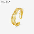 VIANRLA 925 Sterling Silver Trendy Minimalist Gold Plated Matte Hammered Ring
