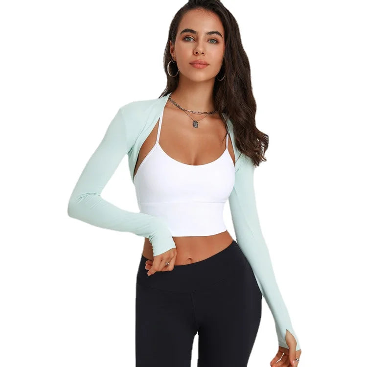 Gym Crop Top Athletic Yoga Compression Shirt Thumbhole Breathable Lightweight Spandex/Nylon Skinny Fit Women Workout Tops Long