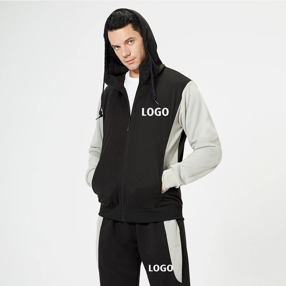 Custom Men Hoodies and Jogger Sets Solid logo Zipper Sweatsuit Men's Loose Cotton Unisex Tracksuit