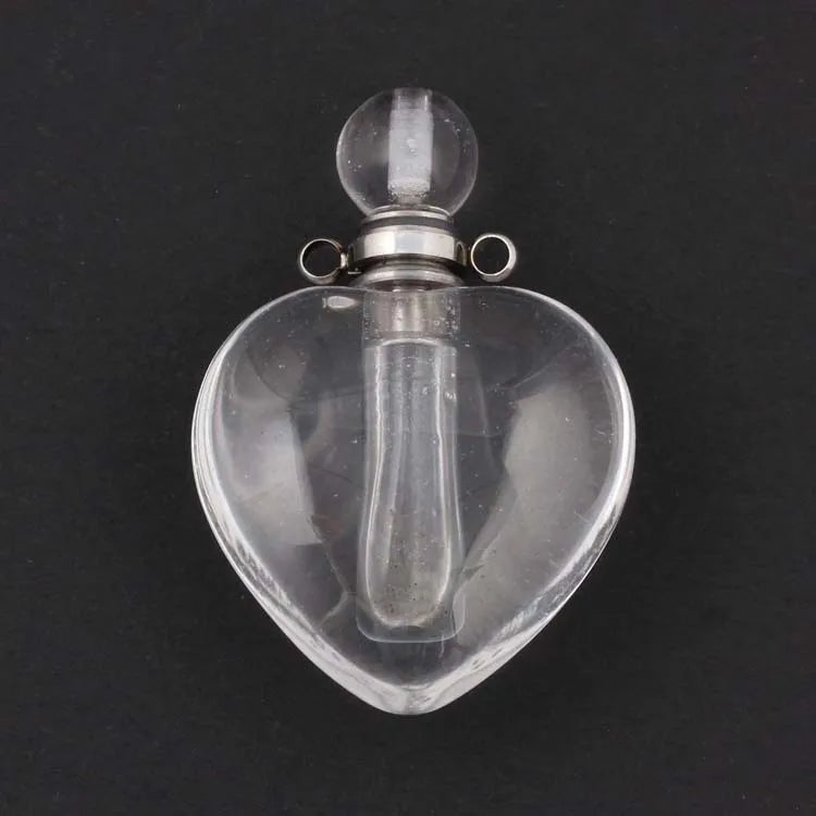 Hongzhuo Clear Quartz Gemstone Silver Plated Heart Shape Perfume Bottle Pendant for Necklaces Healing Crystals Jewelry