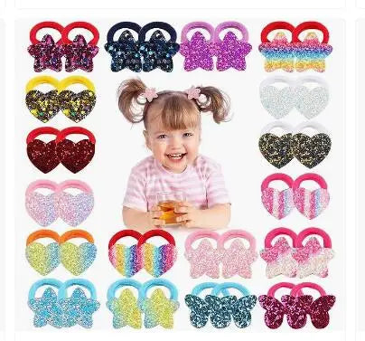 10pcs/Set Custom Pack Star Heart Butterfly Cute Kids Ponytail Holders Hair Accessories Sequin Hair Scrunchies Glitter Hair Ties