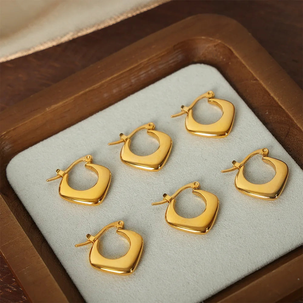 Waterproof Stainless Steel Hollow Out Square Earrings 18k Gold Plated Hip-hop Geometric Hoop Earrings Hypoallergenic Jewelry