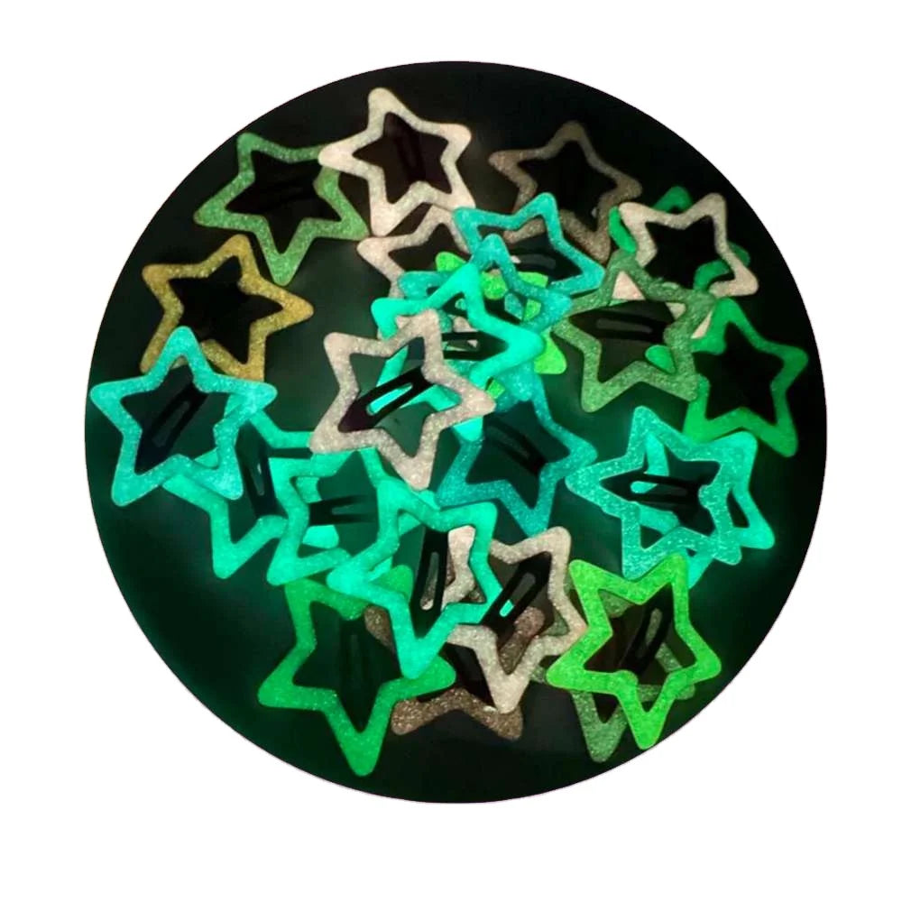 100pcs Candy Color Luminous Hair Clips Glow in Dark with Star Shape Hair Claws for Girls and Kids