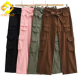 Fengway Custom High Street Cargo Pants Women's Retro Loose Denim Pants High Waist Straight Wide Leg Jeans for Ladies