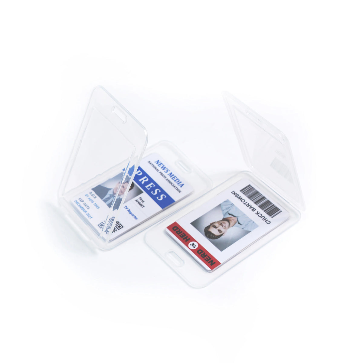 Heavy Duty Clamshell ID Badge Holder Clear Rigid Card Protector for Press Security Trade Shows