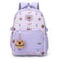 Oem Custom logo Print Quilted Girls Purple Polyester Large Capacity Bookbags for Middle School