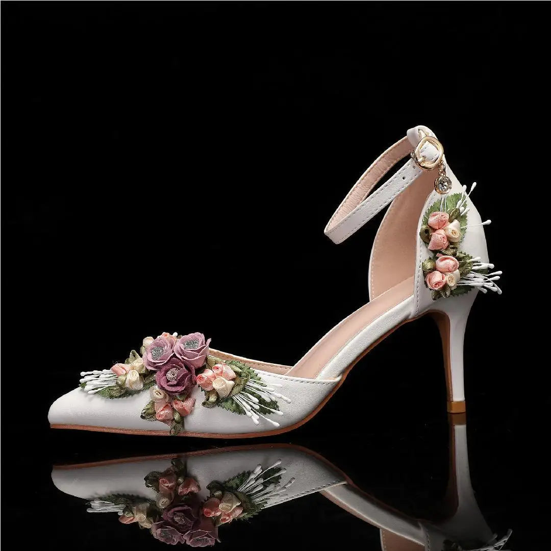 BUSY GIRL JH4757white Dress Shoes Woman Pumps High Heels for Ladies Evening Party Flower Elegant Bridal Wedding Shoes for Women