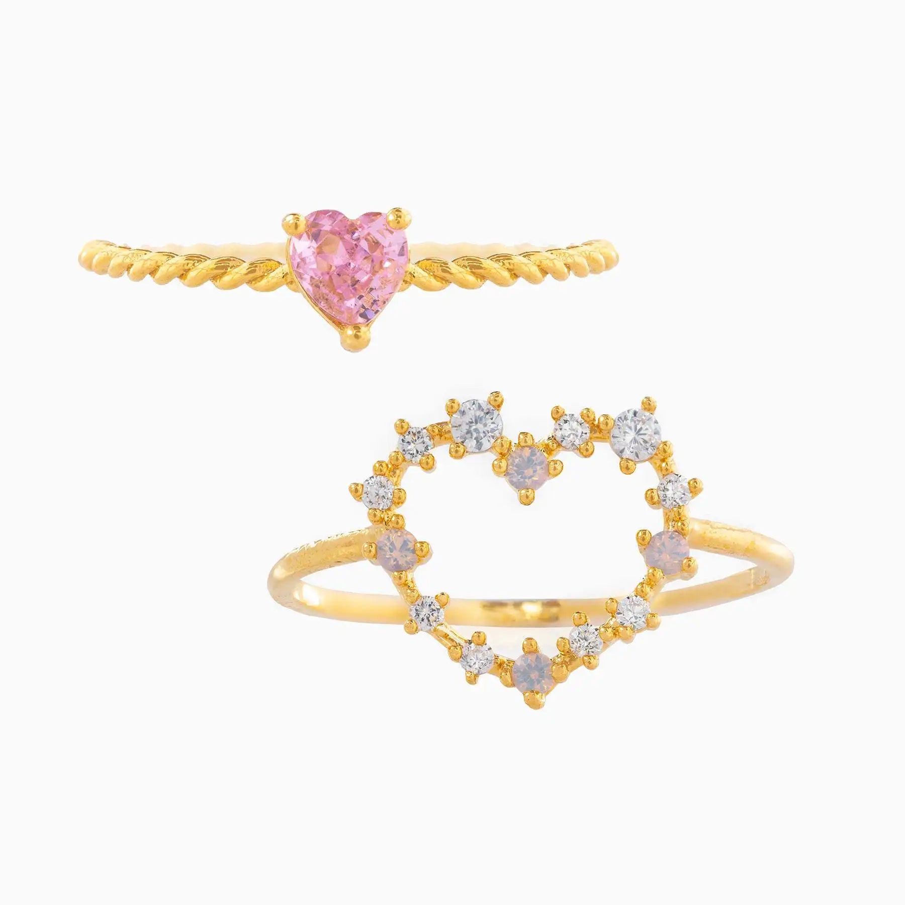 18kGold Copper Plated  Love Heart Shaped Brass Finger Ring Diamond Women Hand Jewelry Sweet Cute Latest Design Girls Zircon Ring