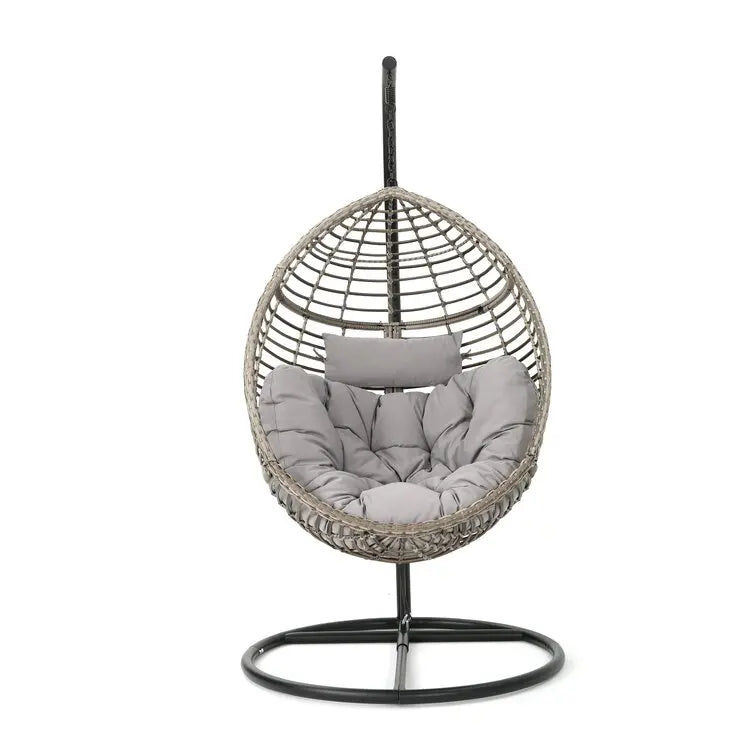 Modern Comfortable Outdoor Aluminum Wicker Single Swing Chair with Cushion Garden Fold-able Rattan Egg Swing Chair with Stand