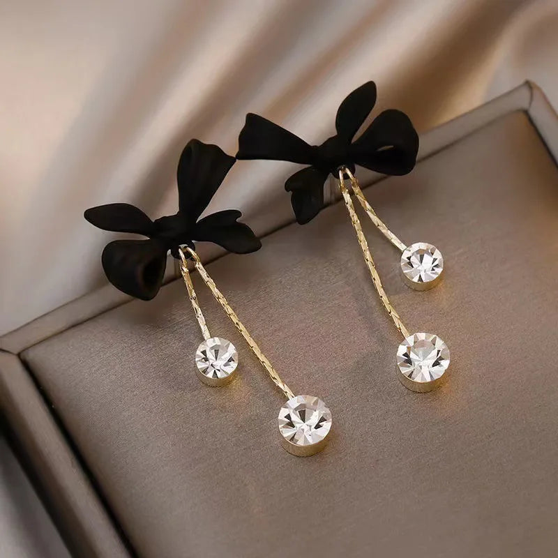 GT Sweet Designed Butterfly Knot Tassel Earrings Diamond Temperament Bowknot Drop Earrings