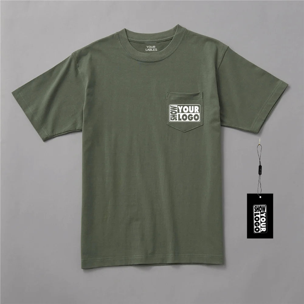 Free Labels High Quality 100% Premium Cotton 230gsm 7.96oz Men's T-shirts With Pocket Custom Print Men Pocket T-shirts