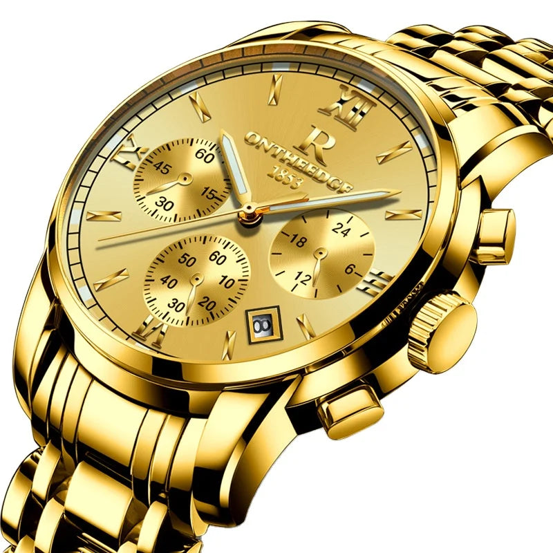 ONTHEEDGE 026 Men's Quartz Watch High Quality Waterproof Watch for Men with Chronograph Luminous Hands Calendar Male Wristwatch