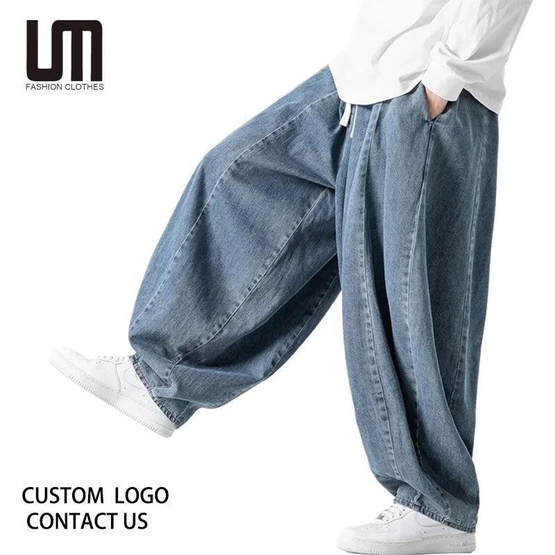 Liu Ming Latest Products 2025 Japanese Fashion Vintage Men Hip Hop Denim Wide Leg Pants Loose Straight Jeans Harem Trousers
