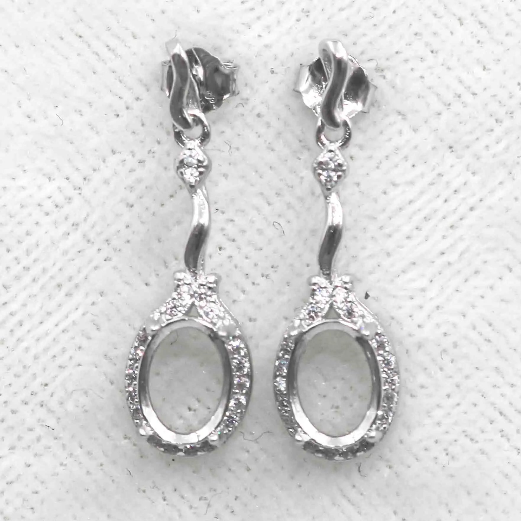 Sterling Silver 6*8mm Semi Mount Stud Eardrops Empty Frame Support Blank Setting S925 Base Without Center Stone DIY for Inlay