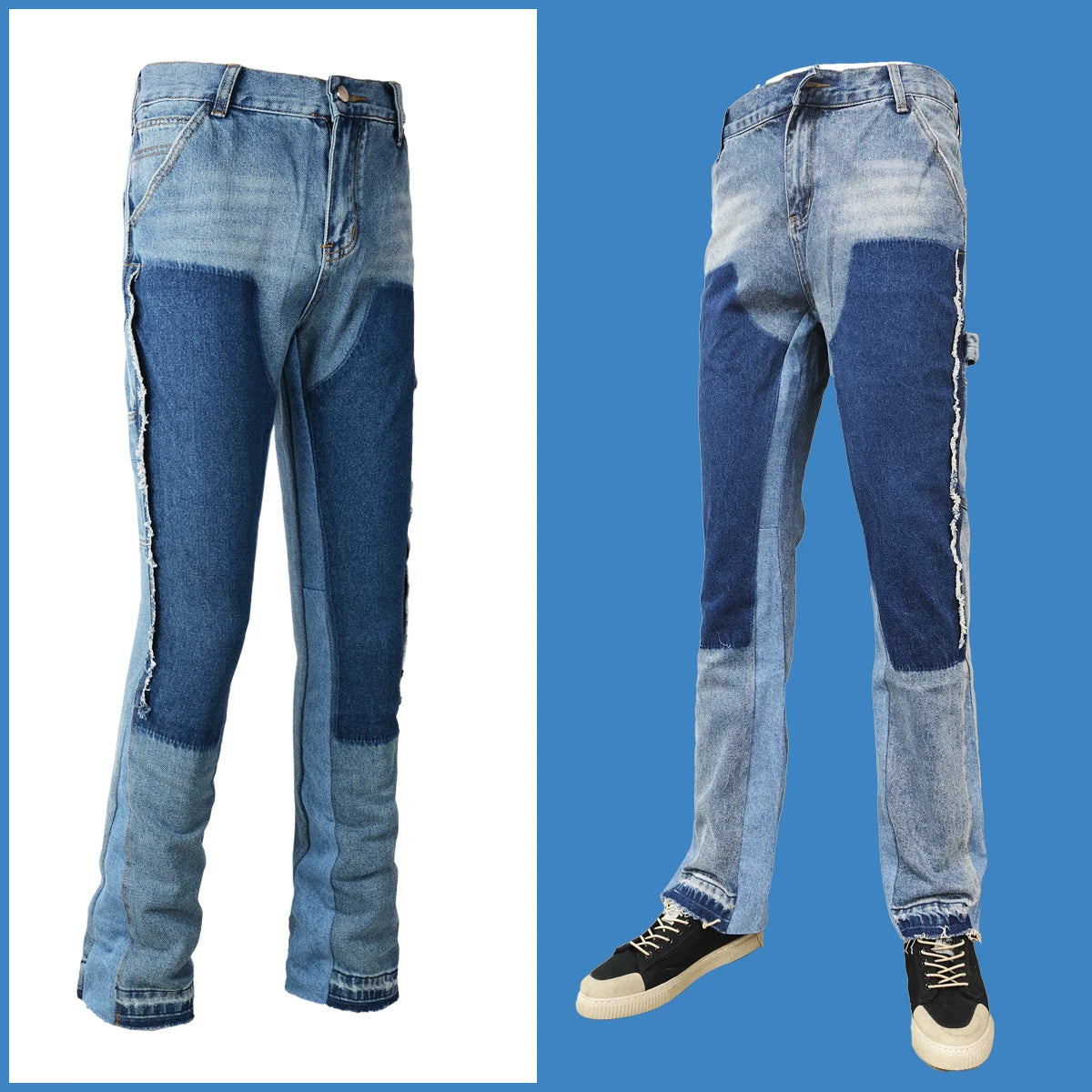 Wholesale Men's Blue Cargo Denim Baggy Flared Wide Leg Palazzo Pants High Street Streetwear Vintage Fashion Hip Hop Plus Size