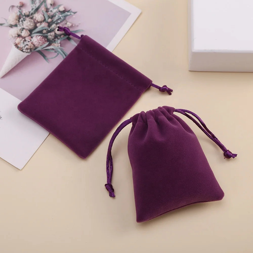 CSMD Chinese Manufacturers 8x10cm Wholesales Small Size Cheap Necklace Drawstring Purple Velvet Pouches for Jewelry Accessories