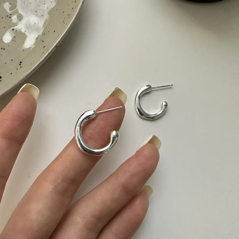 Fine Jewelry Fashion Minimalist 925 Sterling Silver Irregular C Shape Hoop Earring for Women