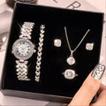 Mother's Day Gift Set Box Stainless Steel Necklace Earrings Ring Holiday Light Luxury Women's Watch Set