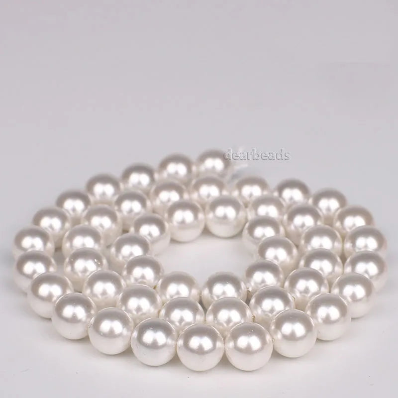 Factory Price Round Polished Electroplated White South Sea Shell Pearls Beads for Jewelry Making  4 6 8 10 12mm 38cm Strand