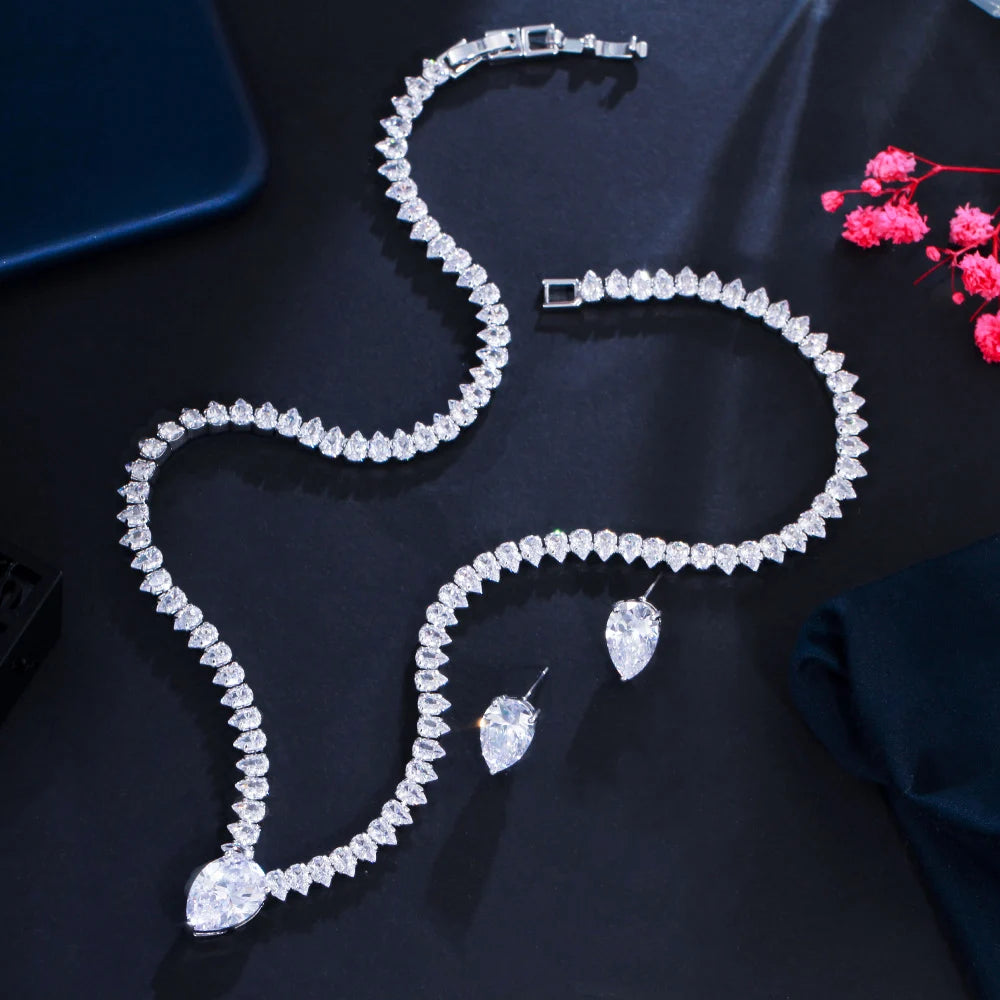 Shiny White Cubic Zirconia Evening Party Dress Jewelry Set for Women Trendy Bridal Wedding Collection Accessories
