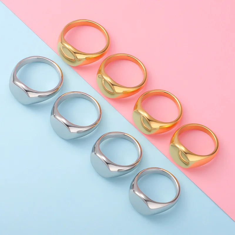Personalized DIY Engraving Logo Oval Blank Plain Band Rings Stainless Steel Jewelry Gold Plated Custom Signet Ring