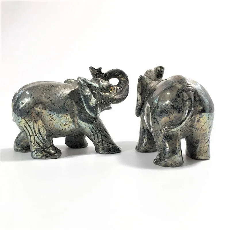 Huiying Factory direct supply hand carved life 4 inch Pyrite elephant statue Crafts