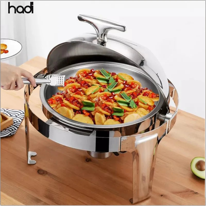 HADI Modern Stainless Steel 201/304 Silver Chef 6L Electric Food Pan Buffet Warmer with Glass Lid Restaurant Hotel Use
