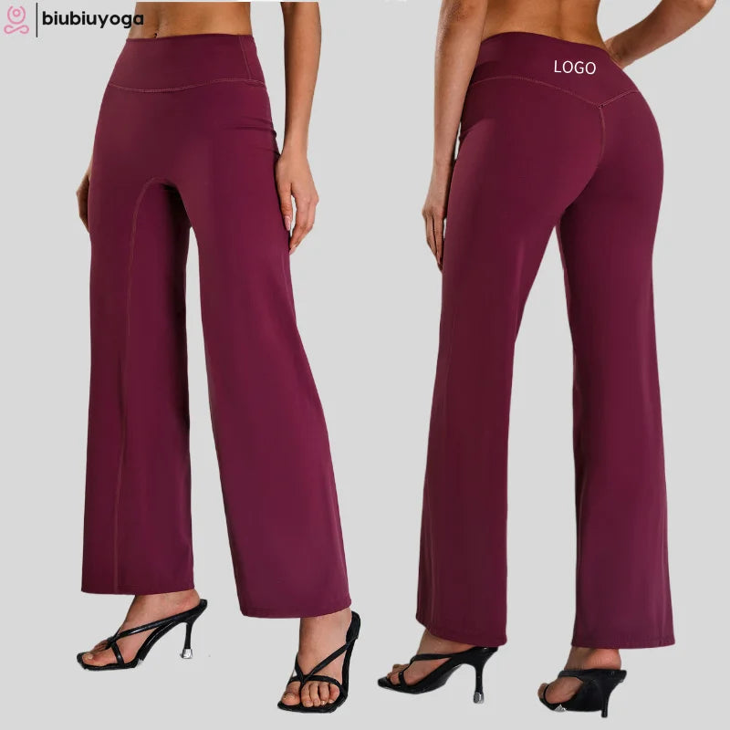 Women's High Waist Yoga Pants Barely-there Quick-Drying Outdoor Running Sports Trousers Straight Wide-Leg Hip Lift Printed