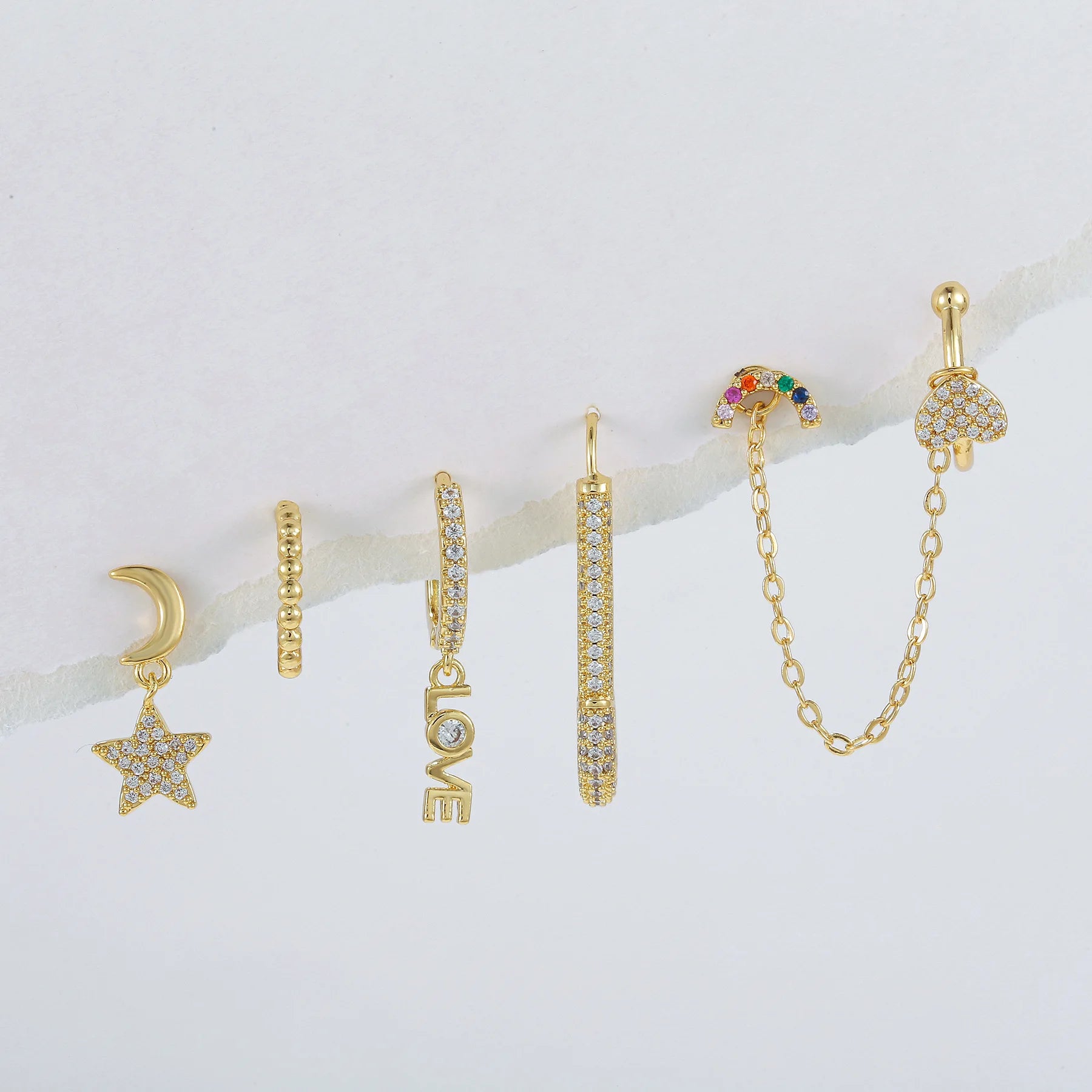 6Pcs Unique Star Love Earrings Set with Colorful Zircon Perfect Jewelry Gift for Women