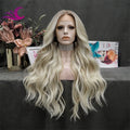 Celebrity Honey Blonde Highlight Dark Root Lace Front Wig Futura Fiber Heat Resistant Middle Part t Part Wig