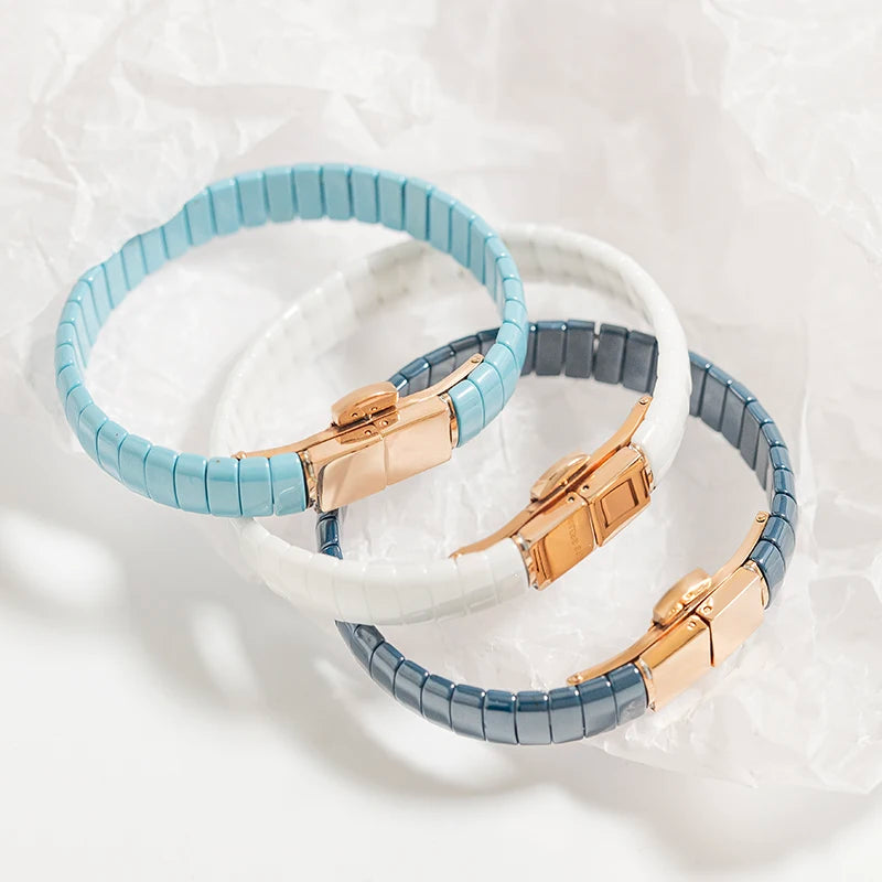 Custom Logo Colorful Stainless Steel Ceramic Bracelet Bangle Jewelry Cuff Enamel Tile Charm Bracelet