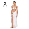 JSN Women Swimsuit 2024 Trend Biquini Swimwear Lady Holiday Bath Suit Female Beachwear Buckle Off Shoulder Bikini With Skirt MegaBDM